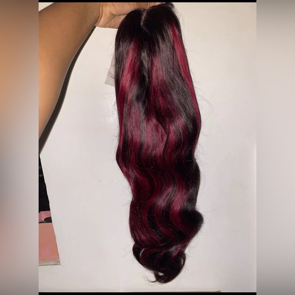 24 Inch burgundy/ black highlighted Lace Frontal Wig